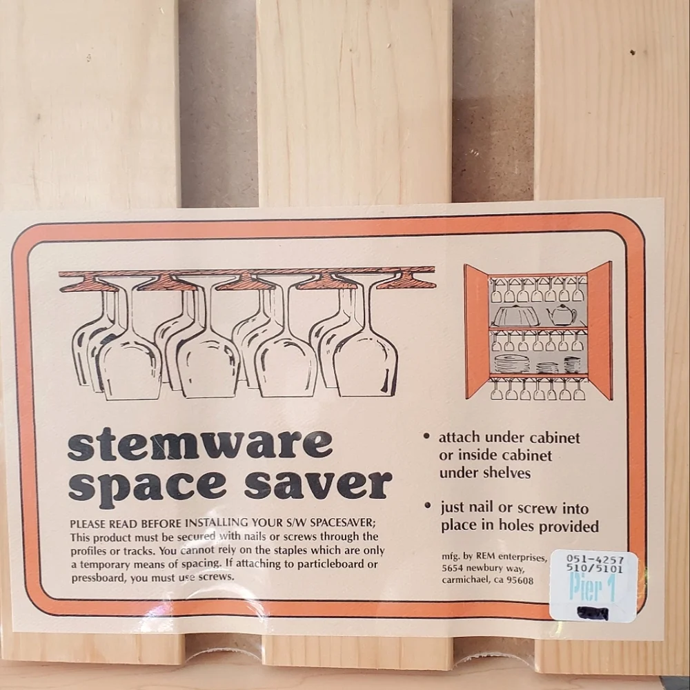 Pier1 Wooden Stemware Space Saver Organization for Wine Glasses Cottagecore NWT